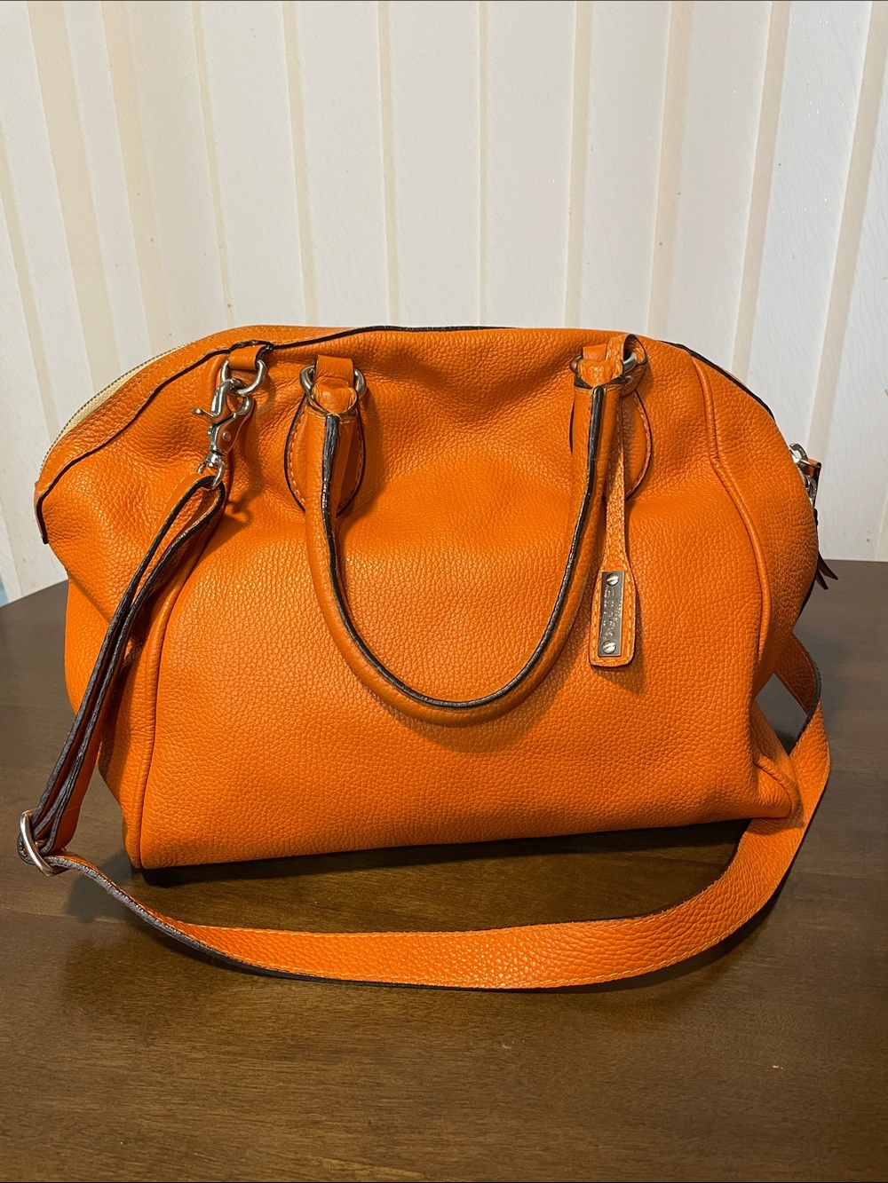 ABRO Orange Leather Satchel Bag